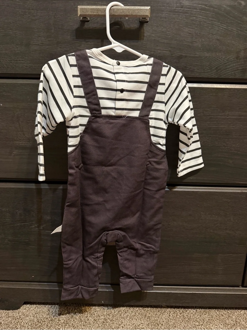 SHEIN Black Stripe Long-Sleeve Dinosaur Overalls One-Piece